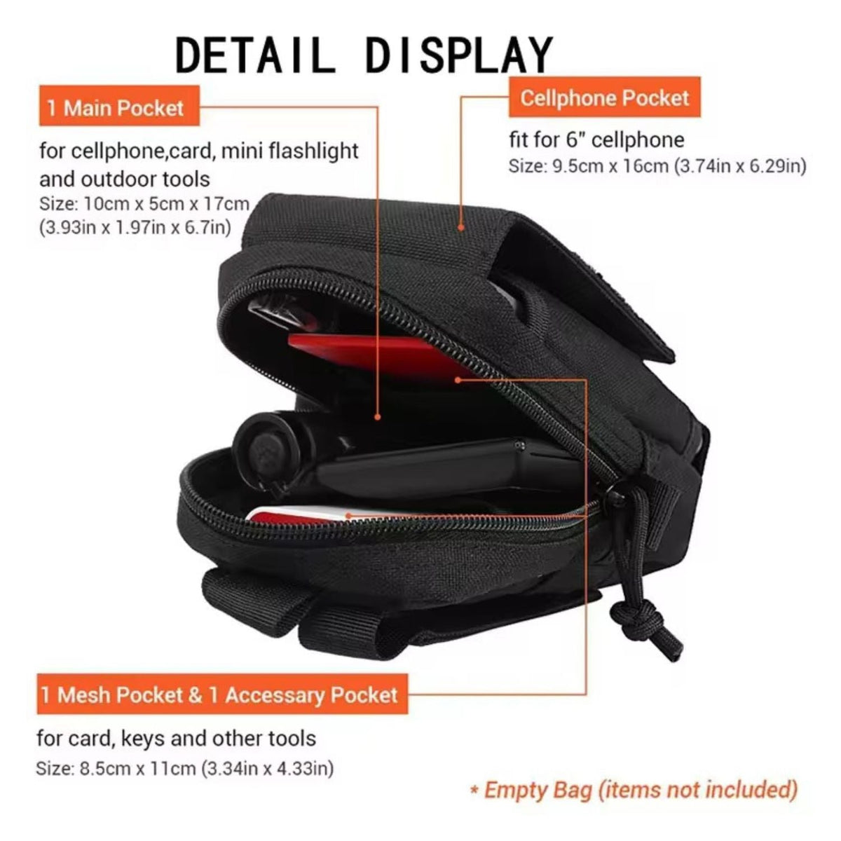 Pouch MOLLE de nylon impermeable de 17 x 10 x 5 cm con solapa de velcro - foto 4