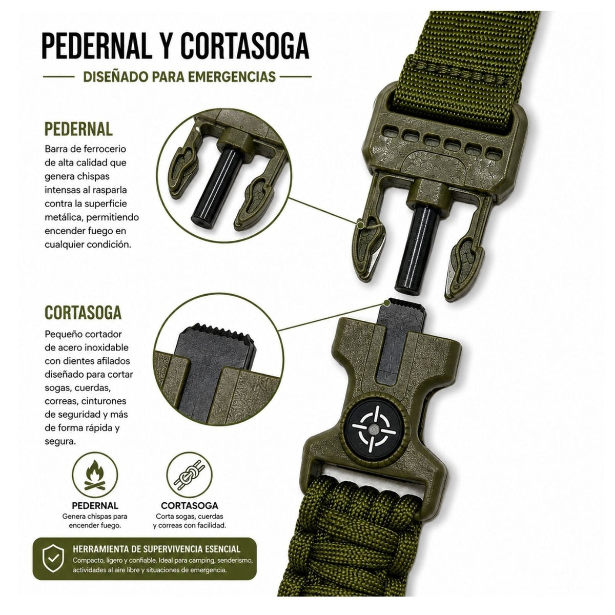 Correa portafusil de un punto con paracord, pedernal, mosquetón y corta soga - foto 3