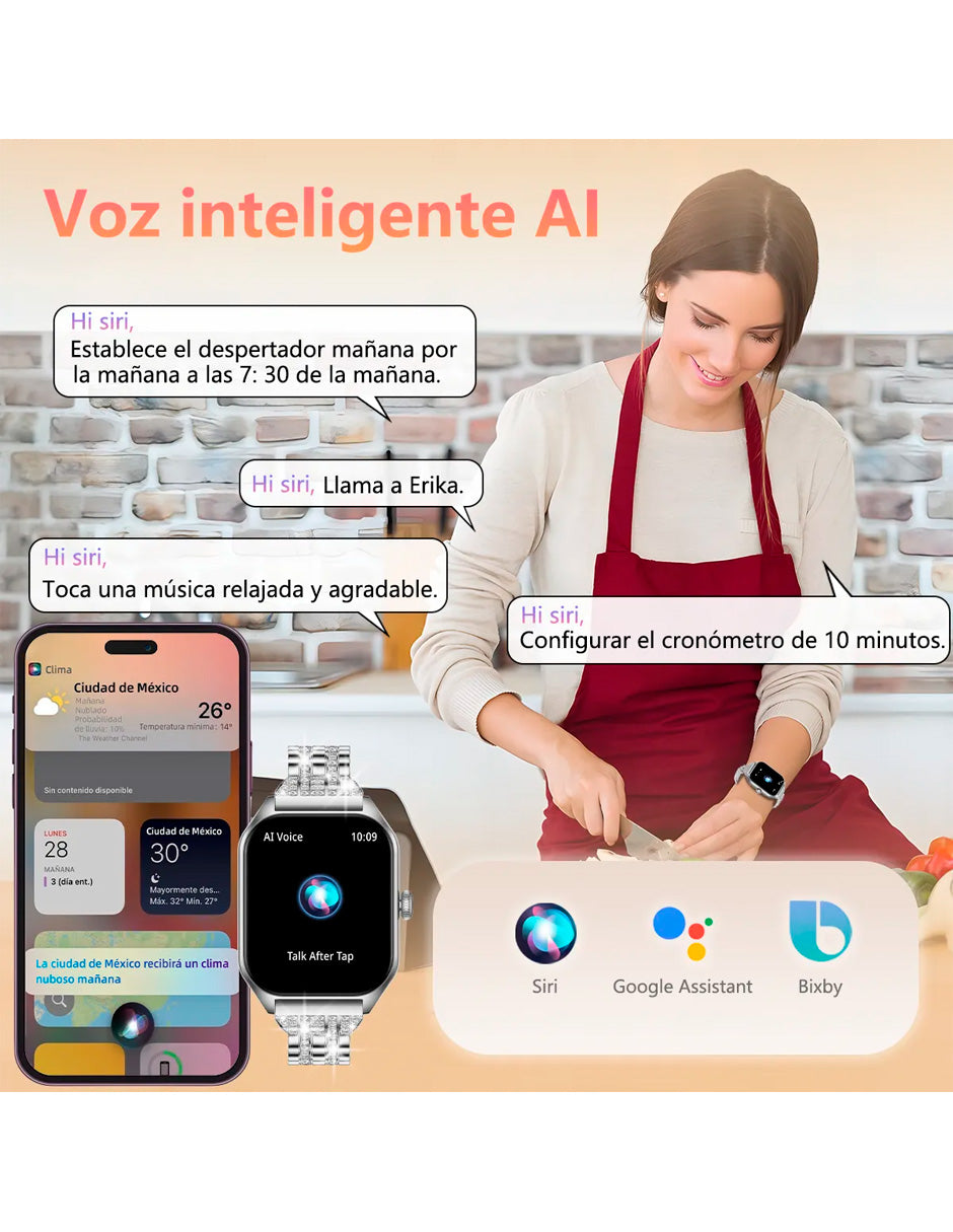 Smartwatch H40 con voz IA y llamada Bluetooth Plata