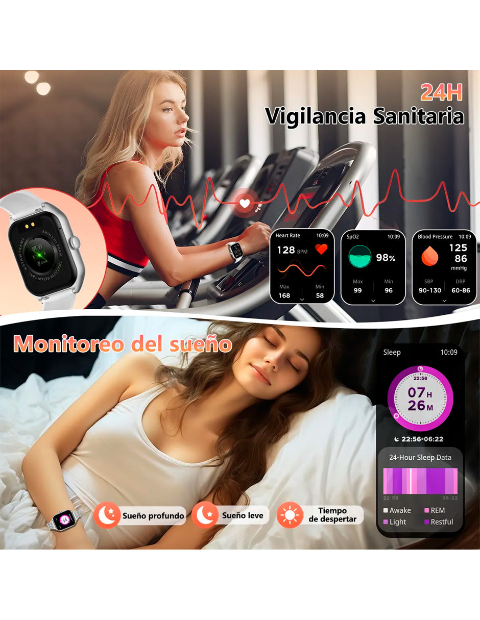 Smartwatch H40 con voz IA y llamada Bluetooth Plata