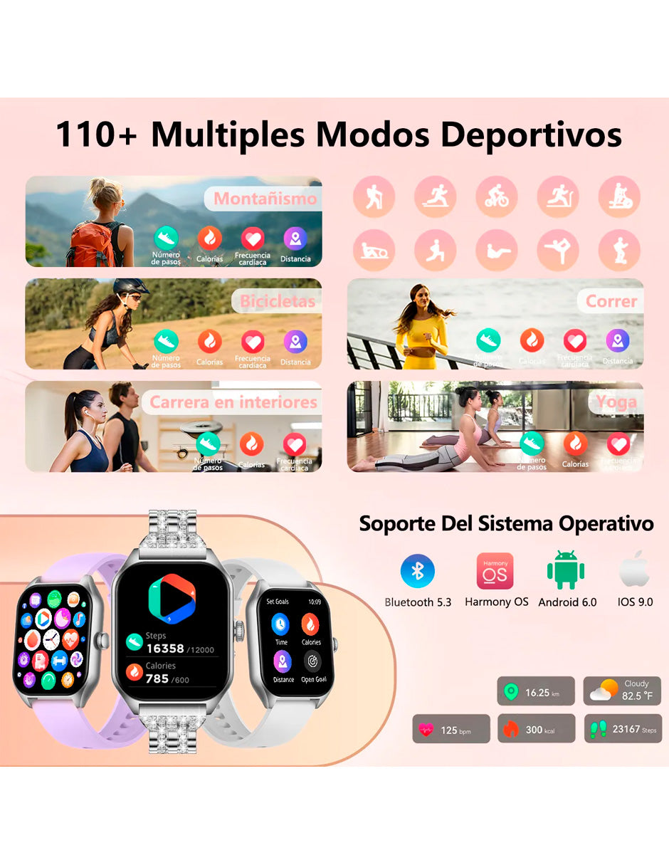 Smartwatch H40 con voz IA y llamada Bluetooth Plata