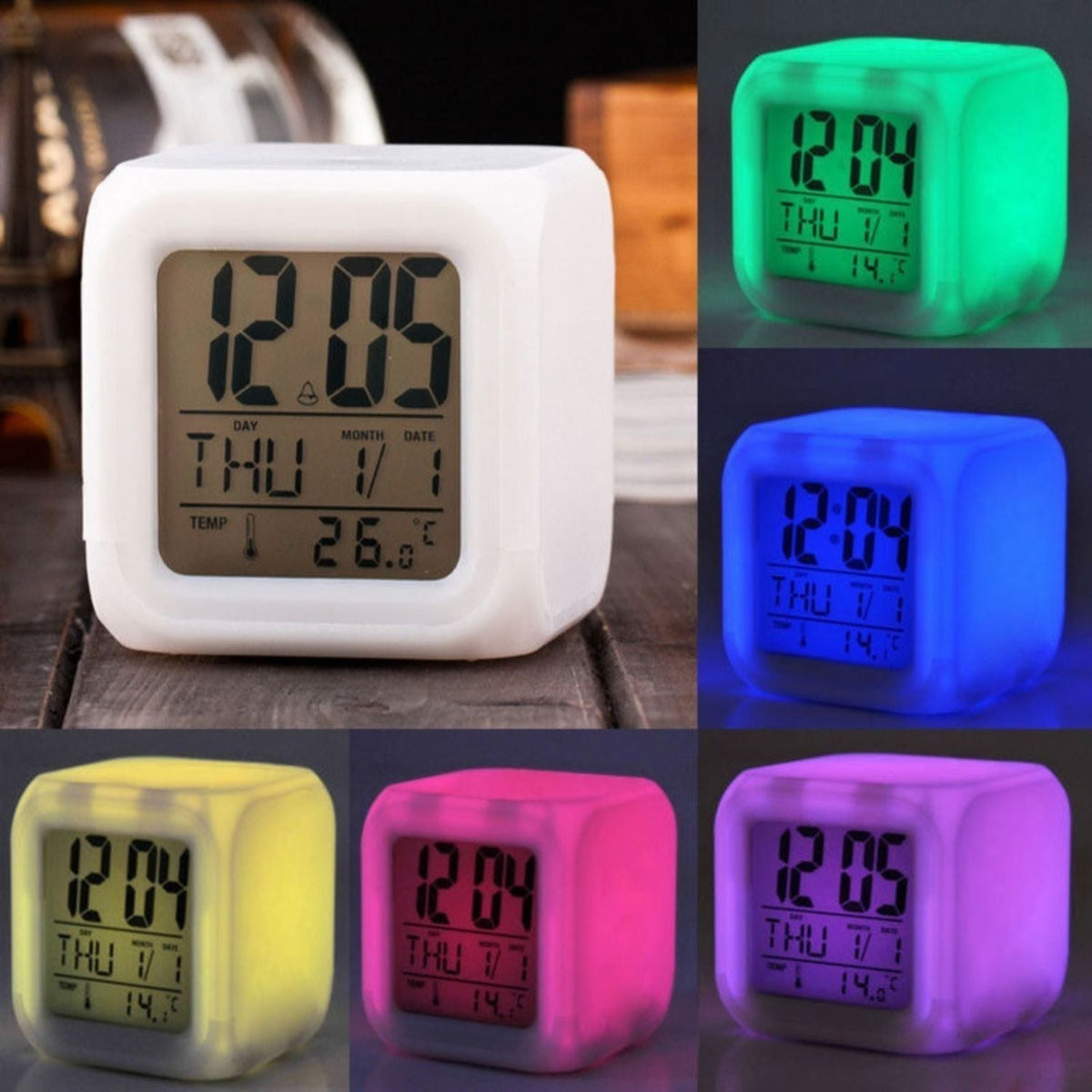 Reloj despertador digital en forma de cubo con luz HLNZ26