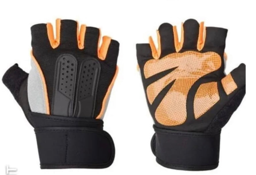 Guantes de medio dedo para uso rudo, negro y naranja GJ901