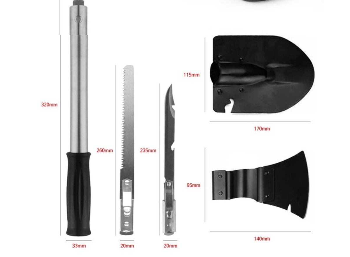 Pala de camping 4 en 1 con sierra, cuchillo, hacha y funda PJ389 - foto 3