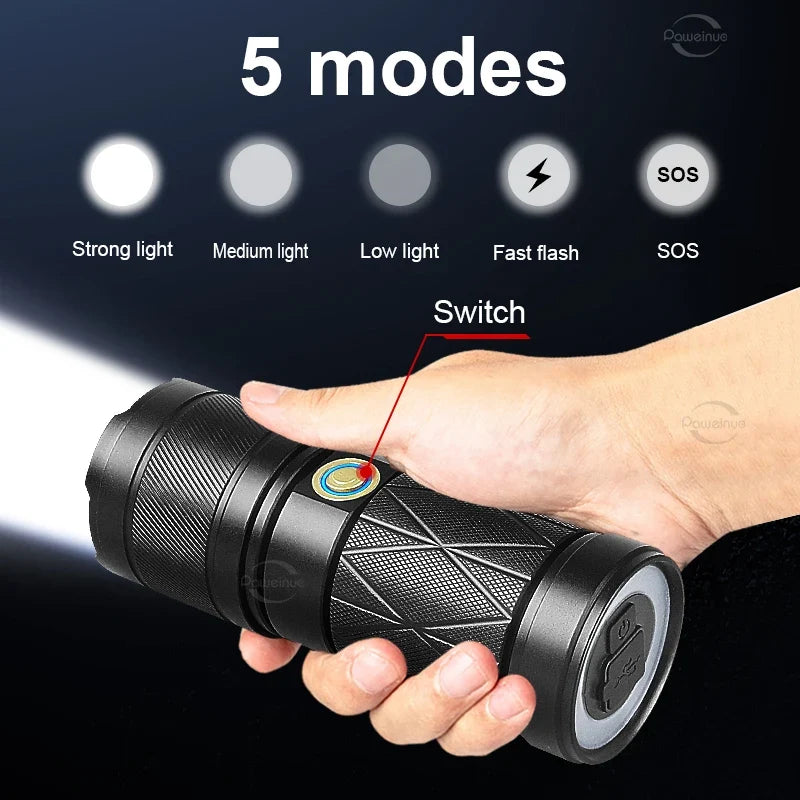 Linterna LED con luz COB trasera y función power bank