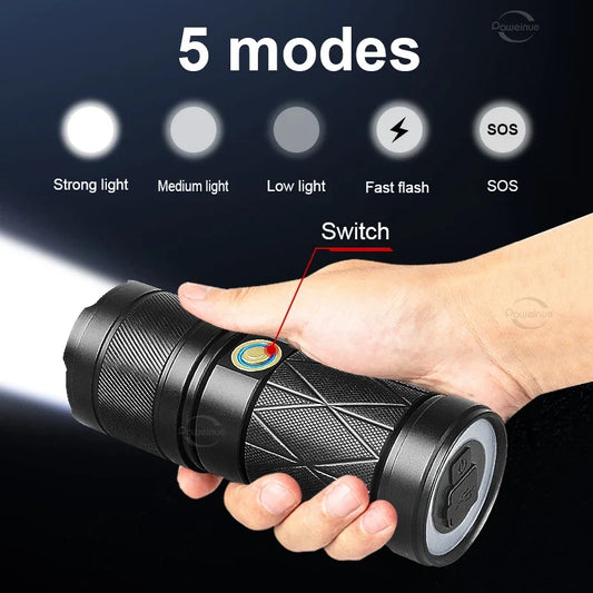 Linterna LED con luz COB trasera y función power bank