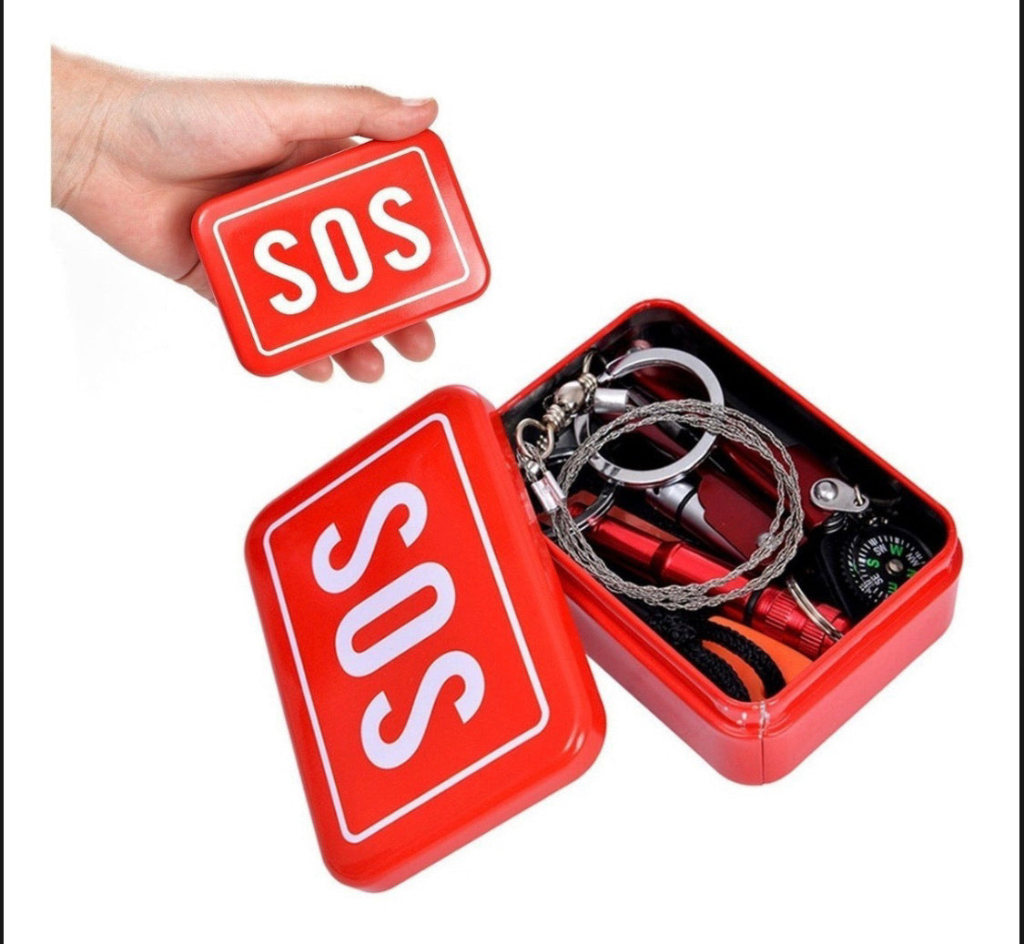 Kit de supervivencia SOS en caja compacta con silbato y brújula JFSOS