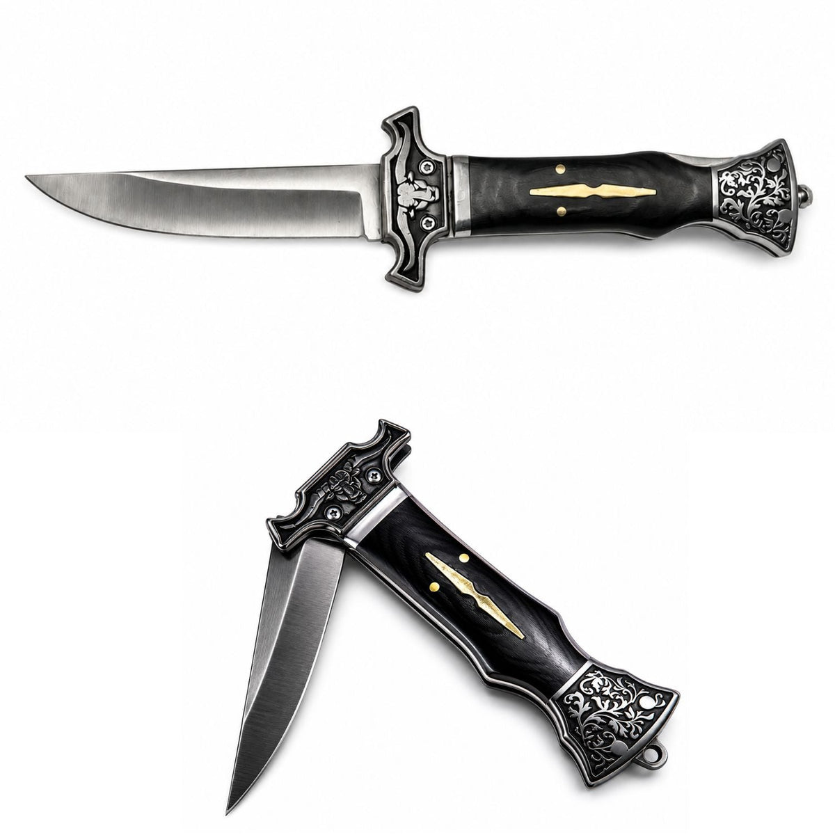 Navaja plegable elegante con cabeza de toro y acabado vintage