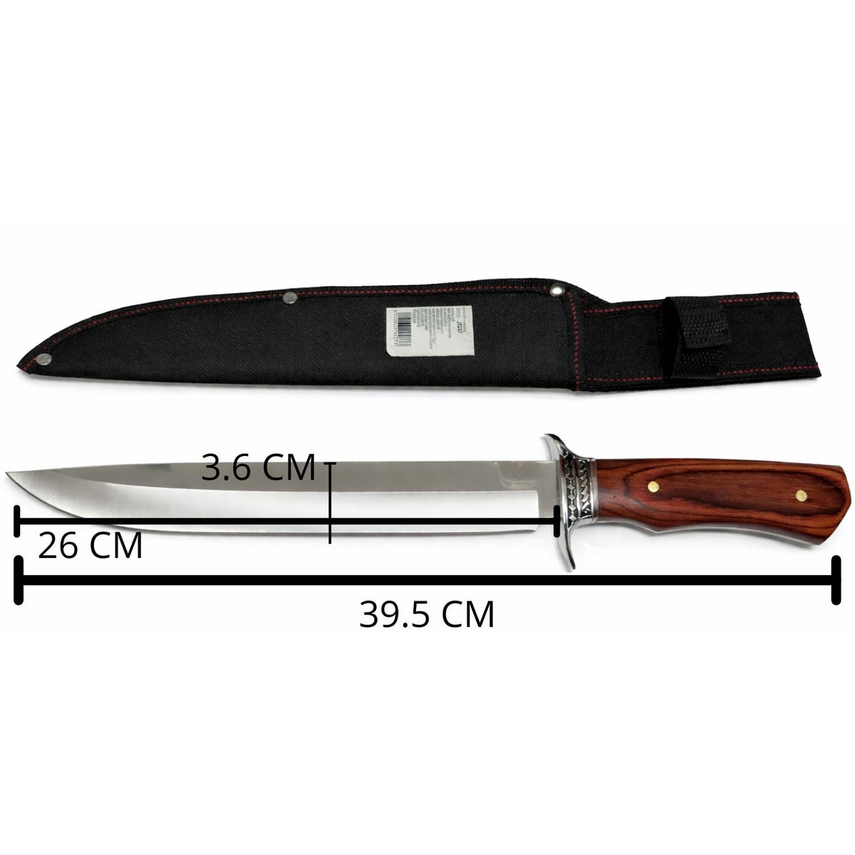 Cuchillo Bowie de 39.5 cm para supervivencia con funda y guarda metálica - foto 2