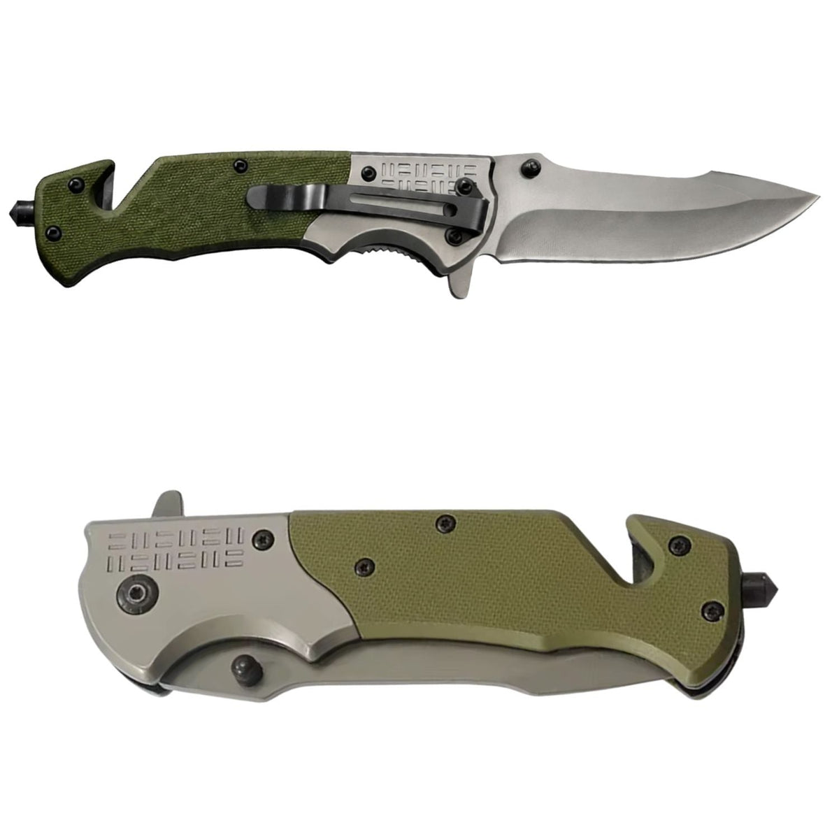 Navaja plegable táctica EDC verde militar con apertura rápida y clip - foto 2