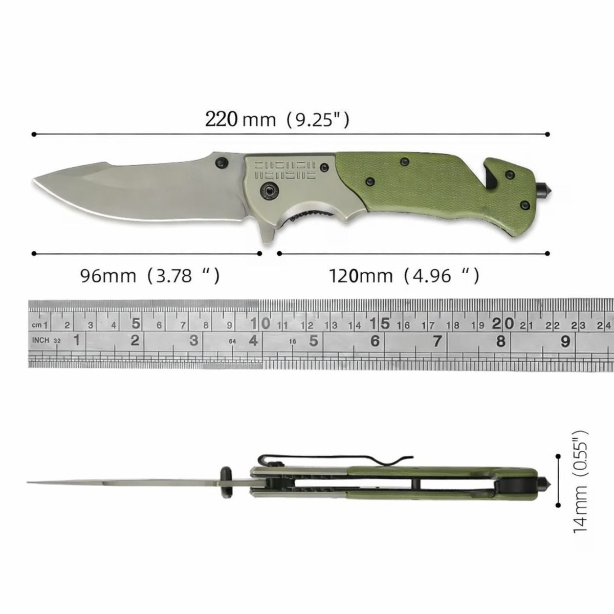 Navaja plegable táctica EDC verde militar con apertura rápida y clip - foto 4