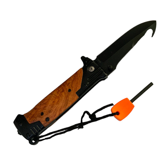 Cuchillo plegable manual con corta soga y pedernal