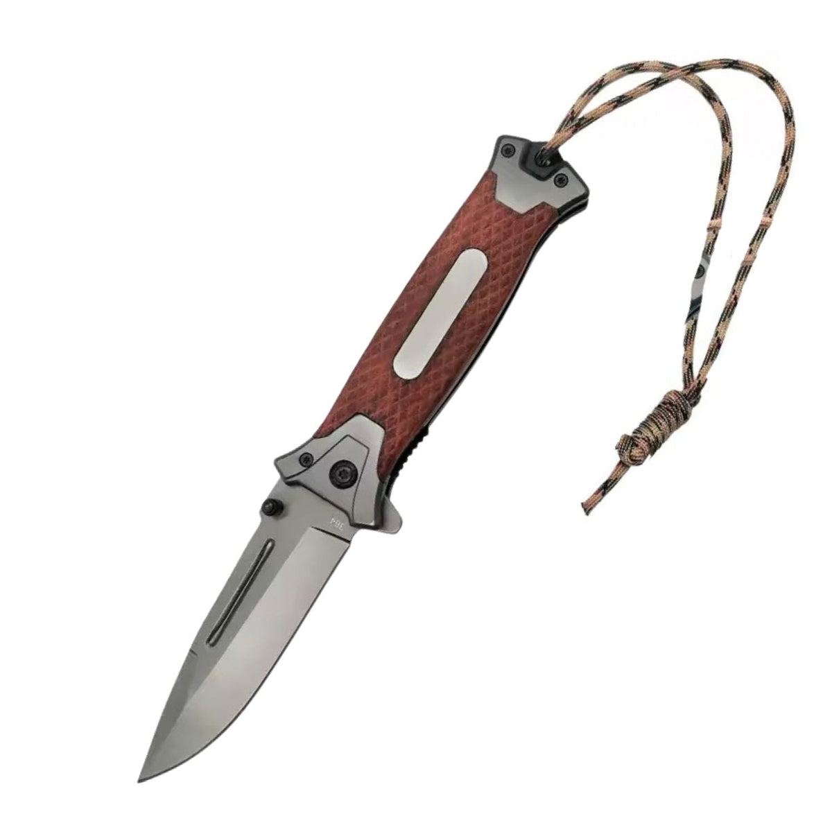 Navaja táctica con paracord y clip, hoja de acero inoxidable de 22 cm