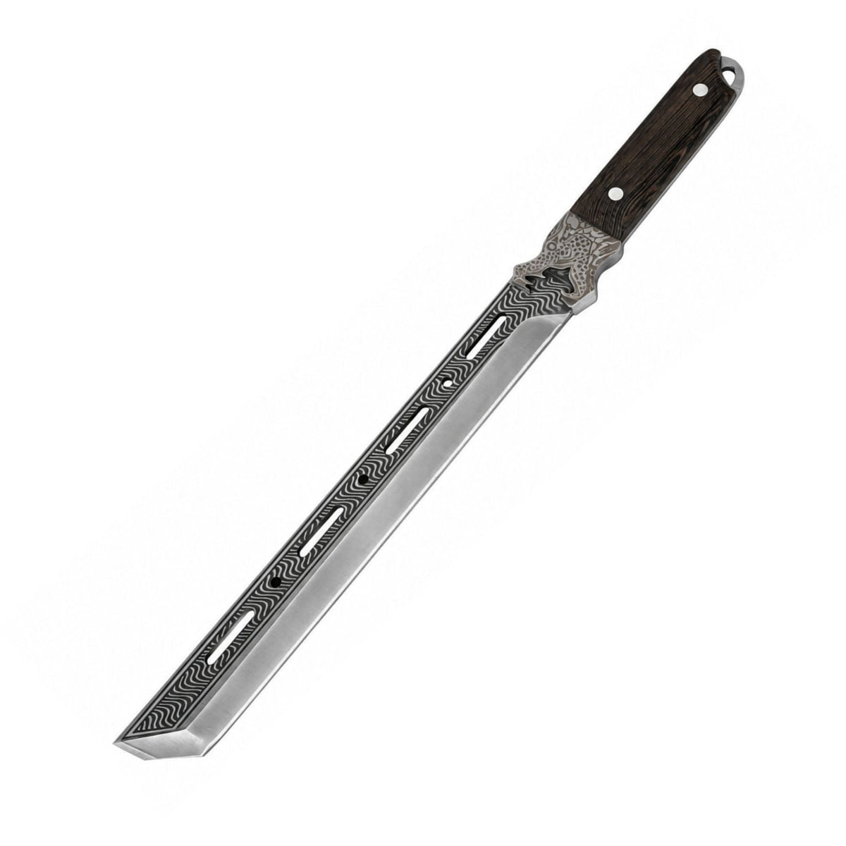 Cuchillo largo estilo tanto de 45 cm con funda café, para campismo y colección