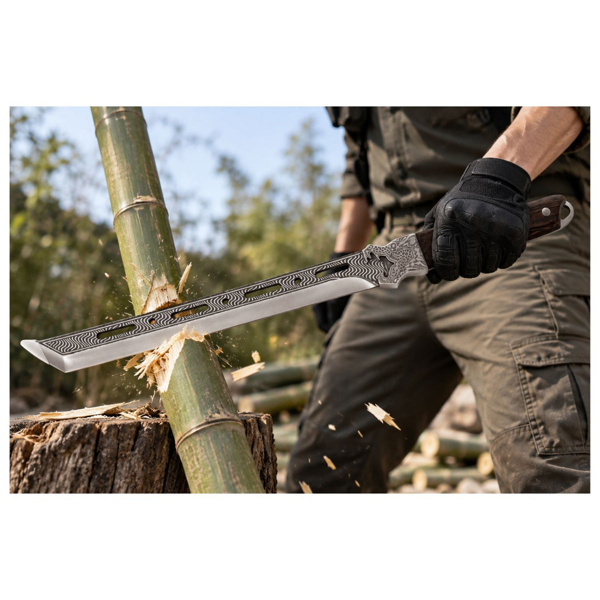 Cuchillo largo estilo tanto de 45 cm con funda café, para campismo y colección - foto 3