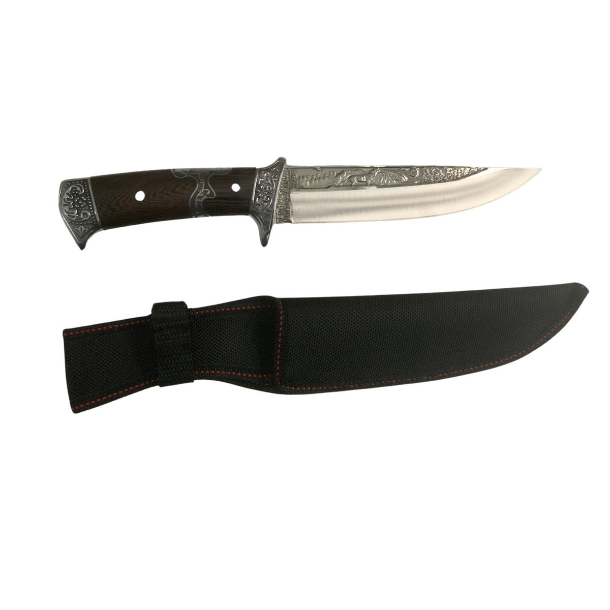 Cuchillo con mango y cubierta tipo madera, funda y relieves de 18 cm JF815 - foto 2
