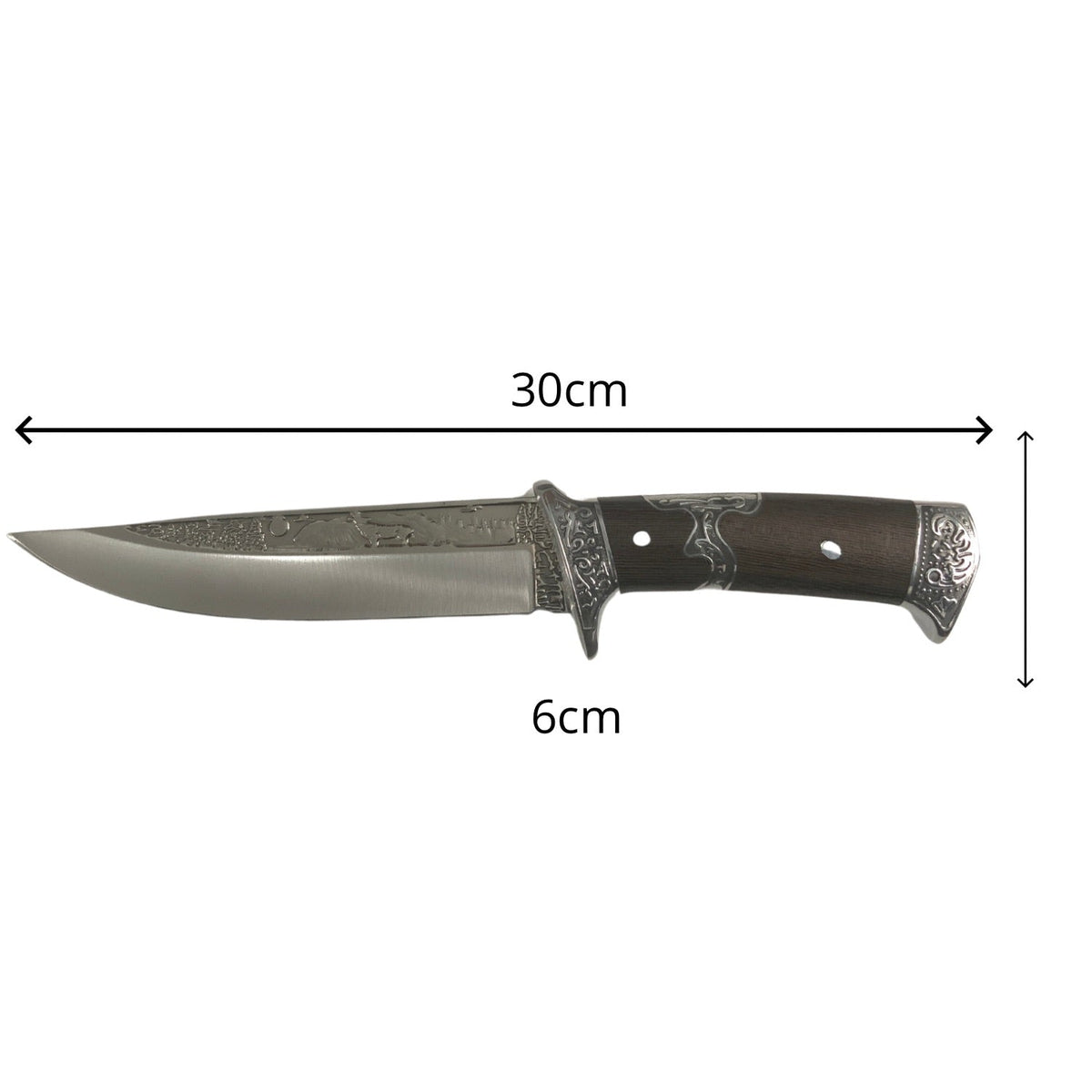 Cuchillo con mango y cubierta tipo madera, funda y relieves de 18 cm JF815 - foto 3