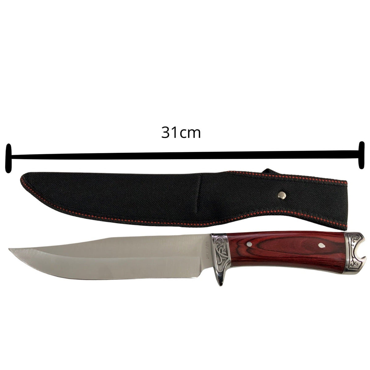 Cuchillo tipo Bowie de hoja fija con mango acabado madera y funda JF821 - foto 2