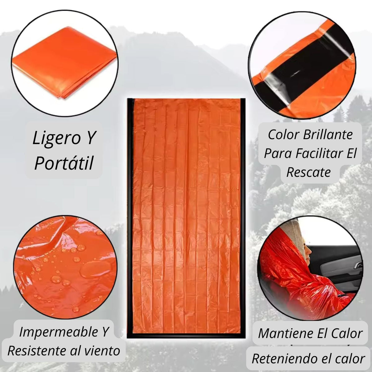 Manta térmica de emergencia tipo saco, naranja, 213 x 91 cm - foto 3