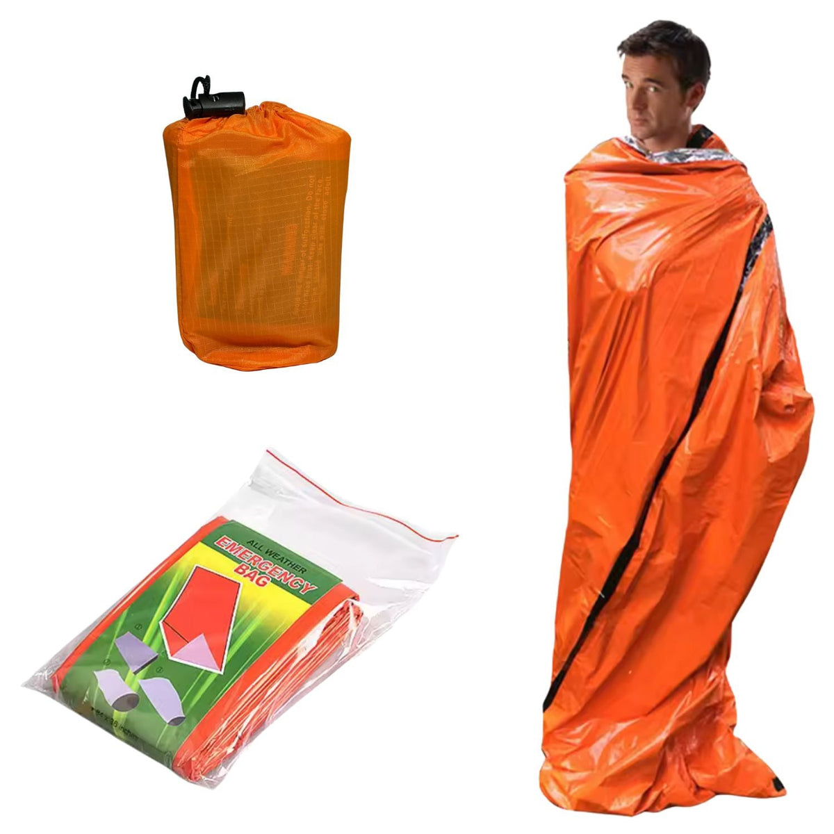 Manta térmica de emergencia tipo saco, naranja, 213 x 91 cm - foto 4