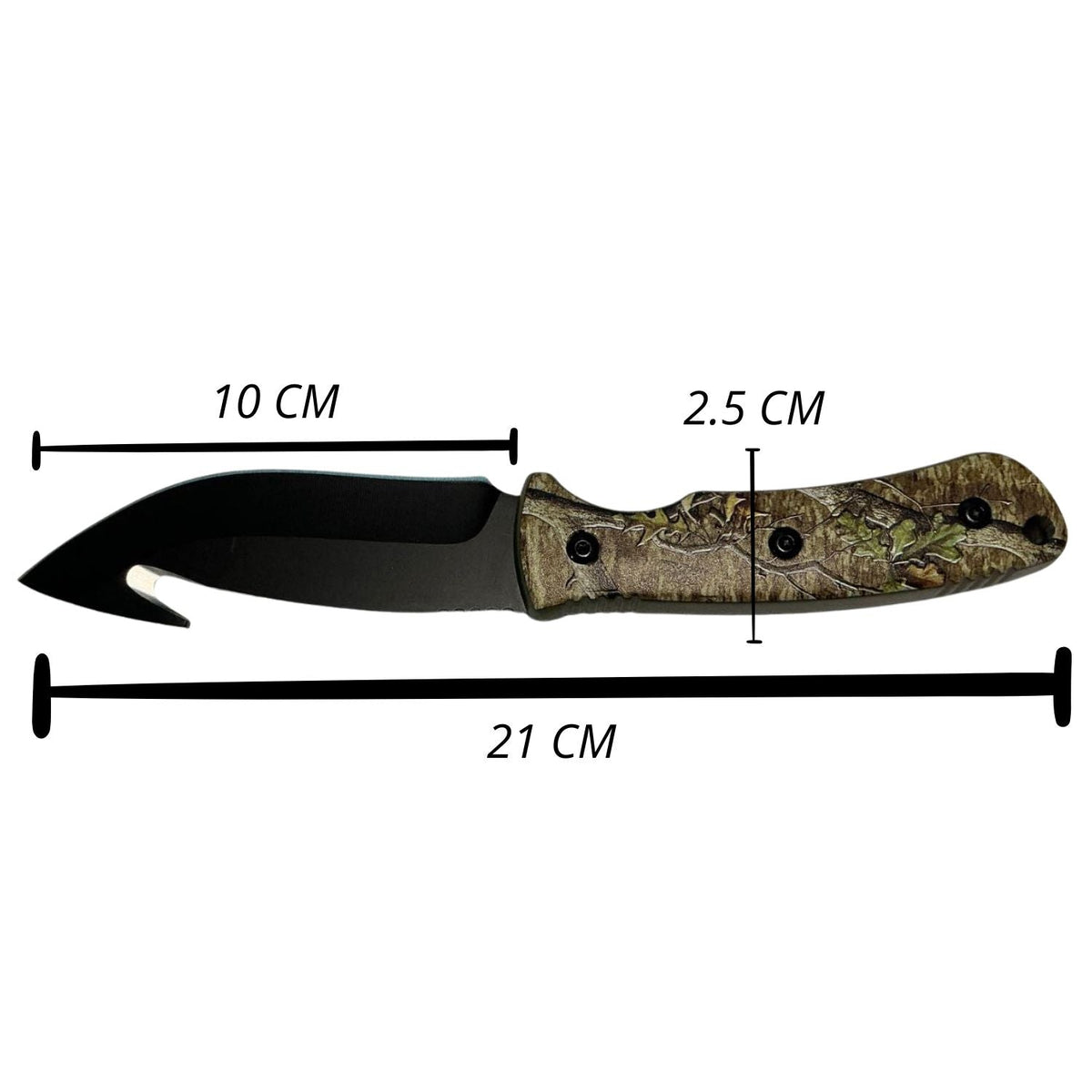 Cuchillo outdoor de 21 cm con hoja negra, sierra posterior y funda con clip - foto 4