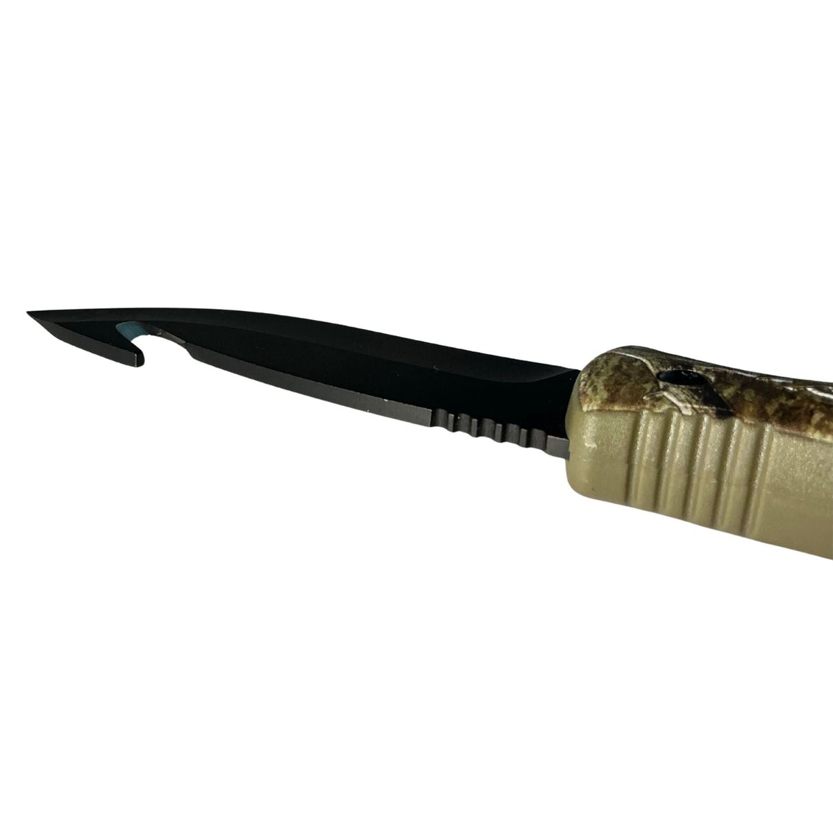 Cuchillo outdoor de 21 cm con hoja negra, sierra posterior y funda con clip - foto 3