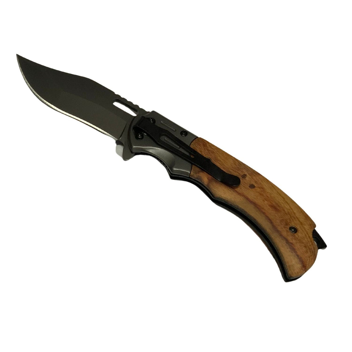 Navaja plegable de 21 cm con hoja clip point y mango de madera pulida