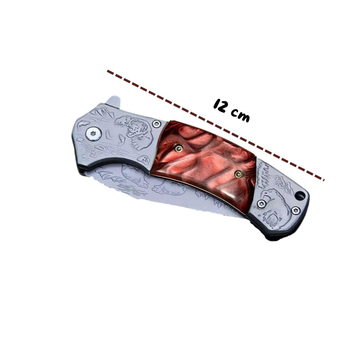 Navaja plegable clip point con grabados de fauna e incrustaciones de mármol - foto 2