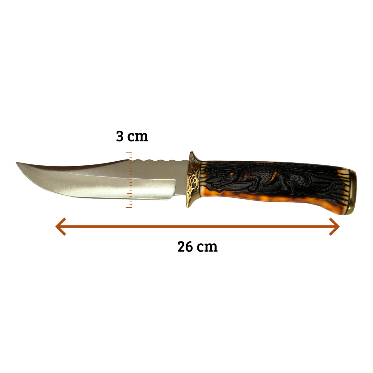 Cuchillo curvo de 26 cm con mango de dragón en relieve y funda - foto 3
