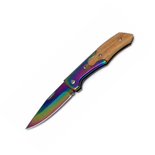 Navaja plegable tornasol con mango con inserto tipo madera, 19 cm abierta