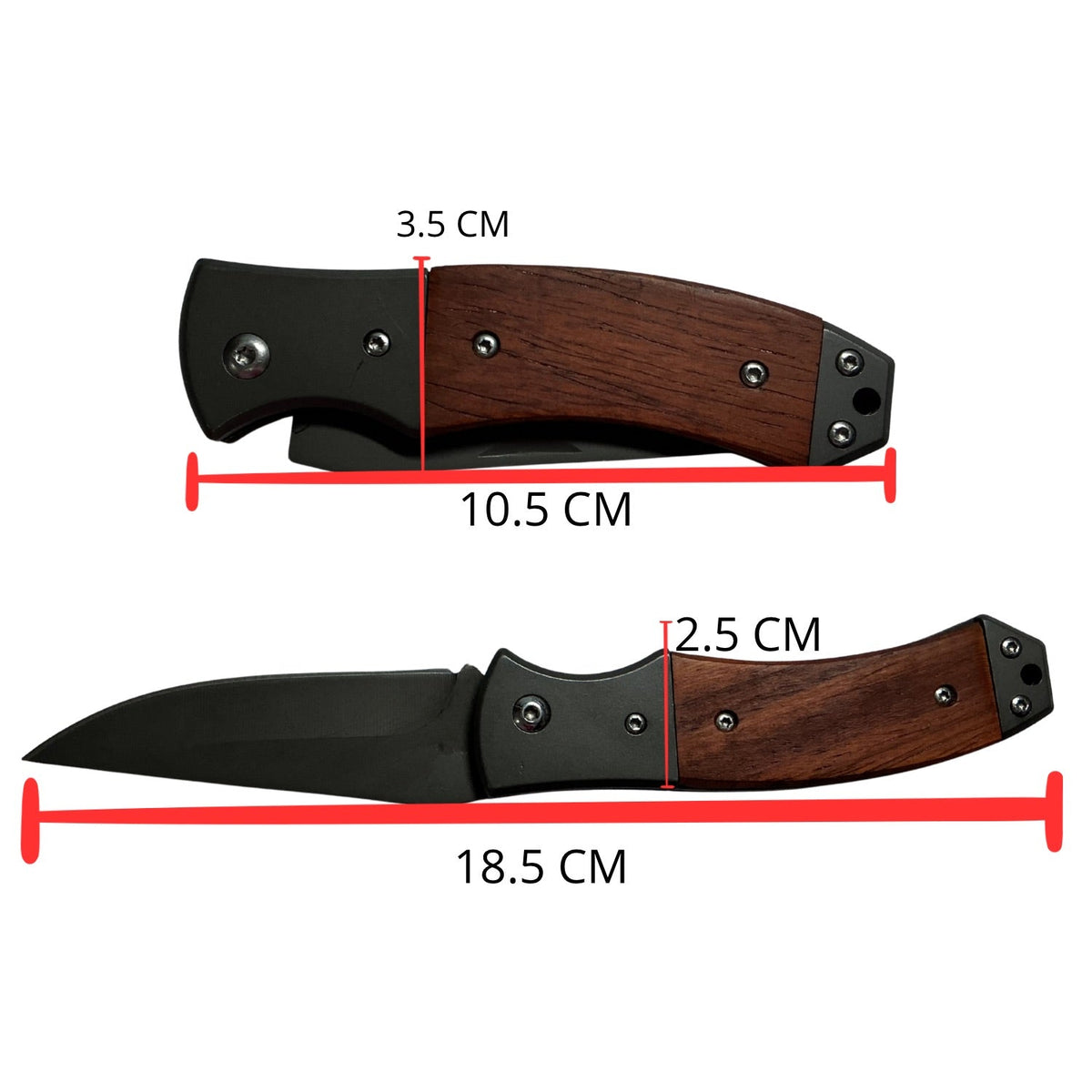 Navaja plegable compacta de 18.5 cm con mango de madera y hoja negra - foto 2
