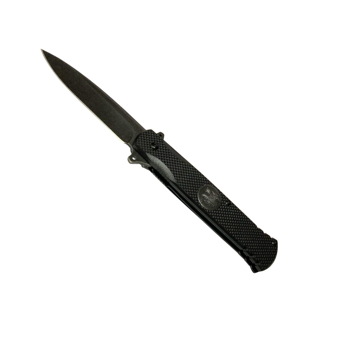 Navaja EDC totalmente negra, hoja de 9 cm, mango texturizado y clip