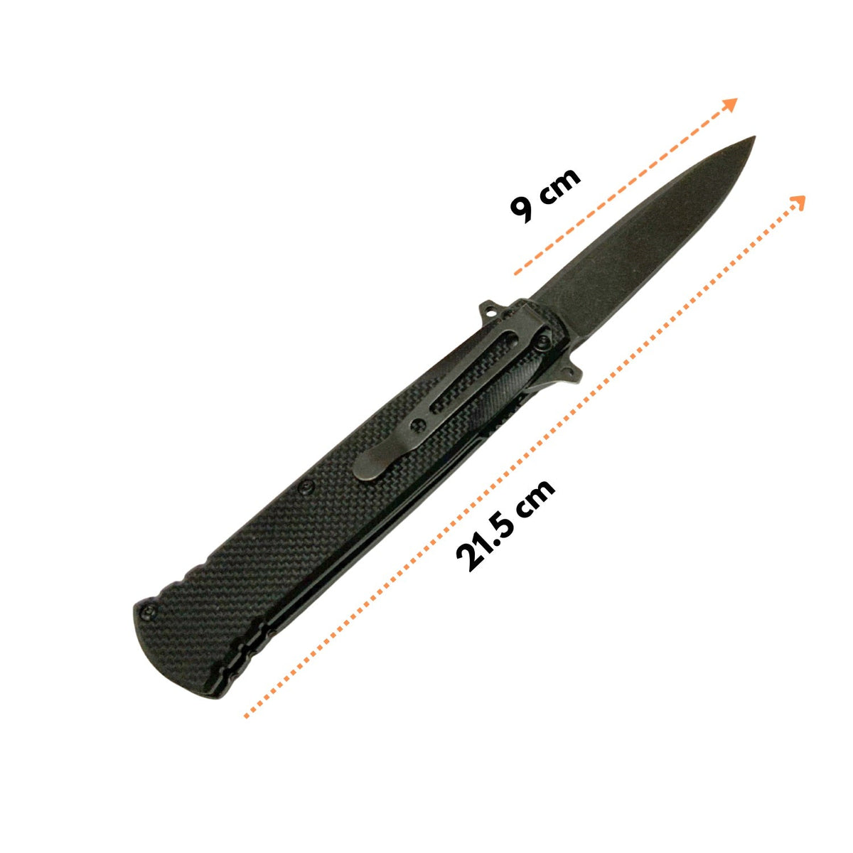 Navaja EDC totalmente negra, hoja de 9 cm, mango texturizado y clip - foto 2