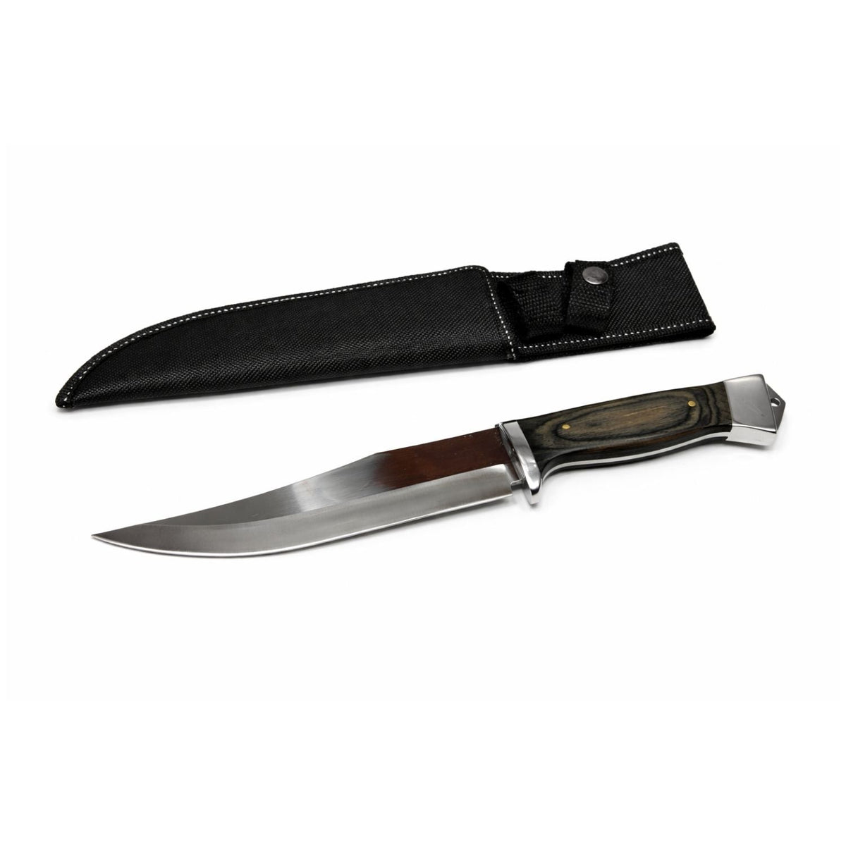 Cuchillo cazador de acero inoxidable con mango tipo madera y punta clip - foto 2