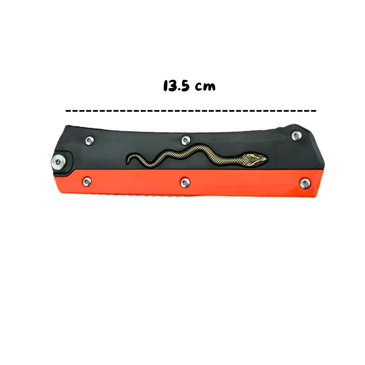 Navaja automática roja y negra con serpiente metálica y funda - foto 2