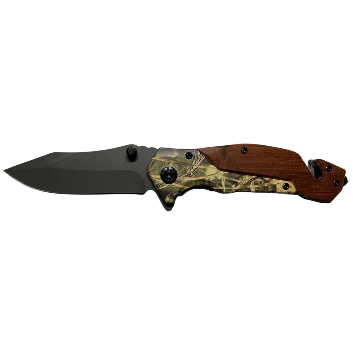 Navaja plegable de caza con mango de madera y camuflaje, 22 cm