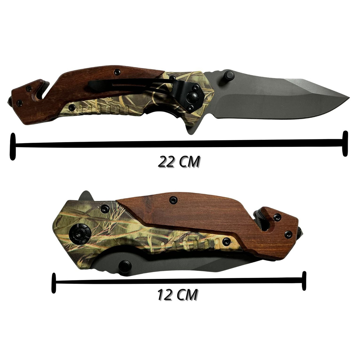 Navaja plegable de caza con mango de madera y camuflaje, 22 cm - foto 2
