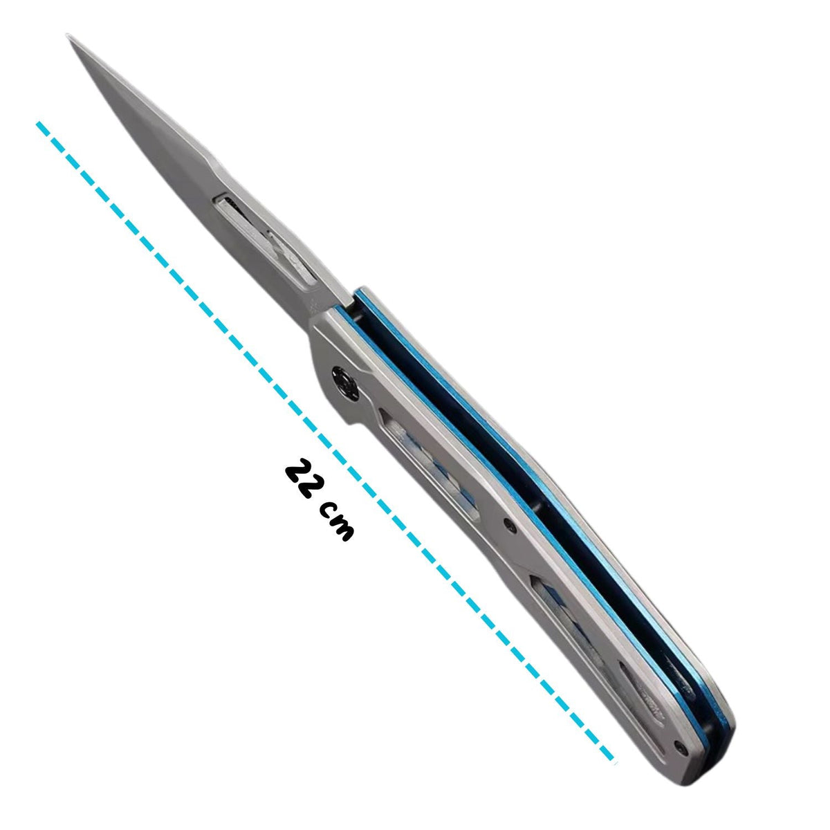 Navaja plegable EDC con clip y detalles azules, 22 cm abierta - foto 2
