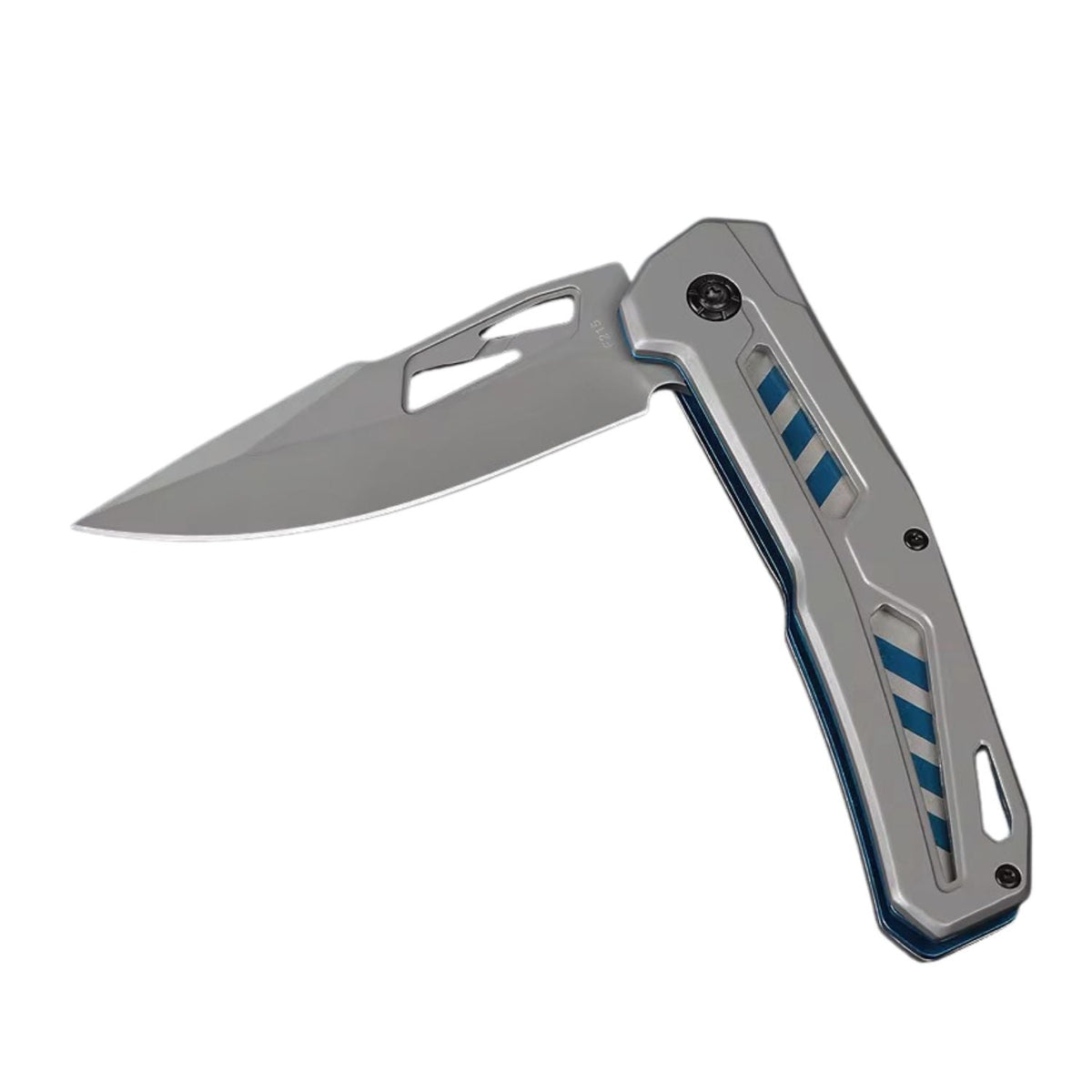 Navaja plegable EDC con clip y detalles azules, 22 cm abierta - foto 3
