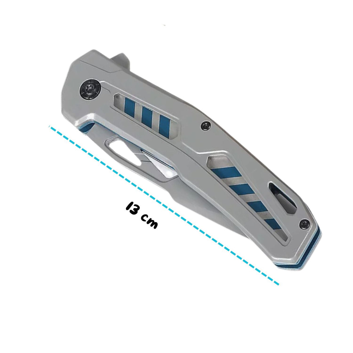 Navaja plegable EDC con clip y detalles azules, 22 cm abierta - foto 4