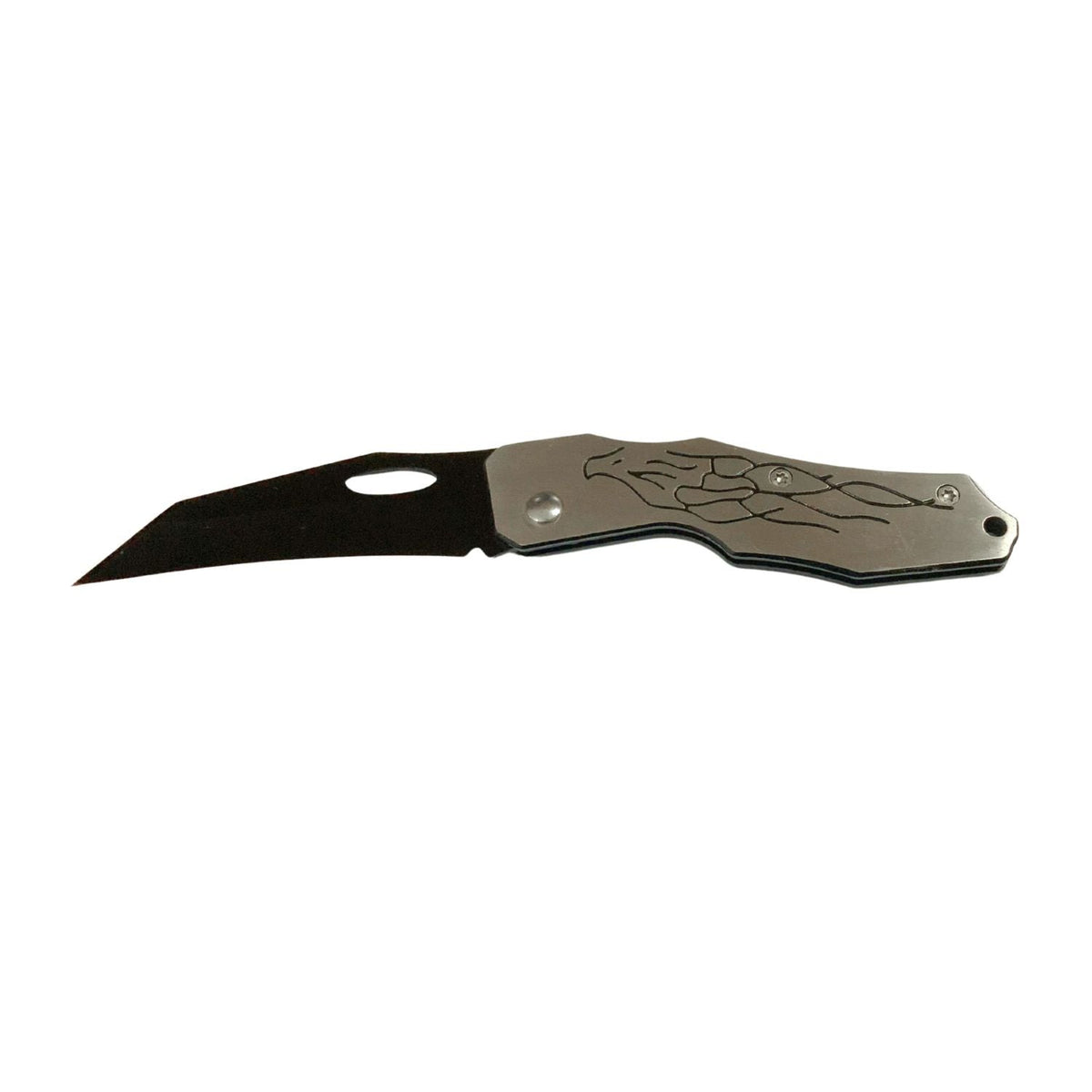 Navaja plegable drop point con águila grabada en el mango, hoja de 7 cm