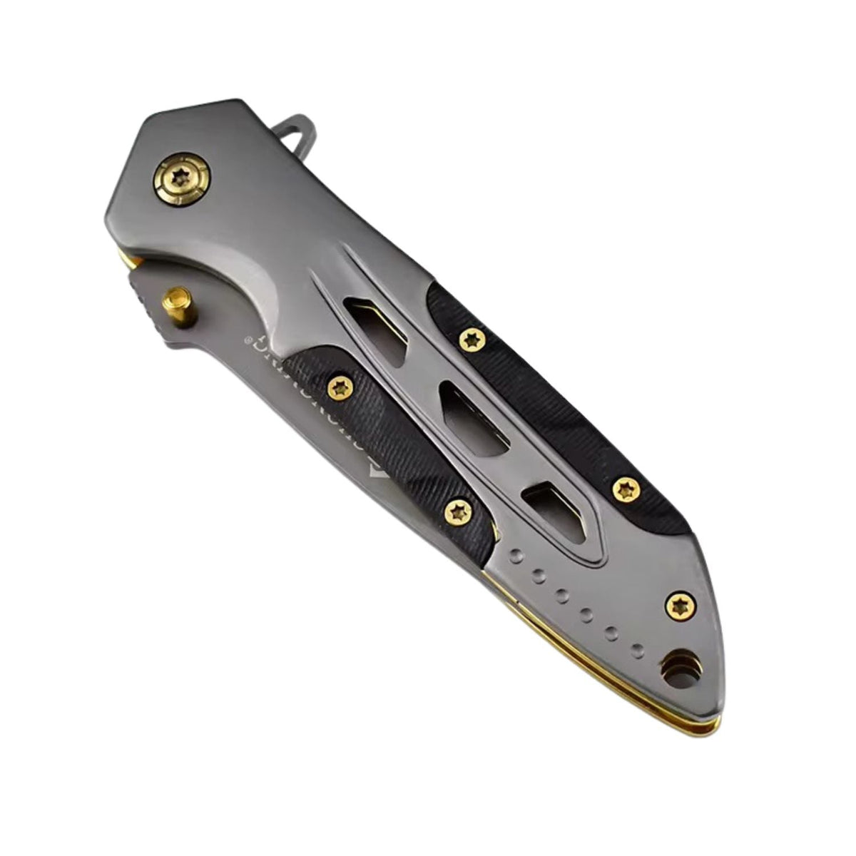 Navaja plegable de 20 cm con cuerpo metálico, detalles dorados y clip - foto 4
