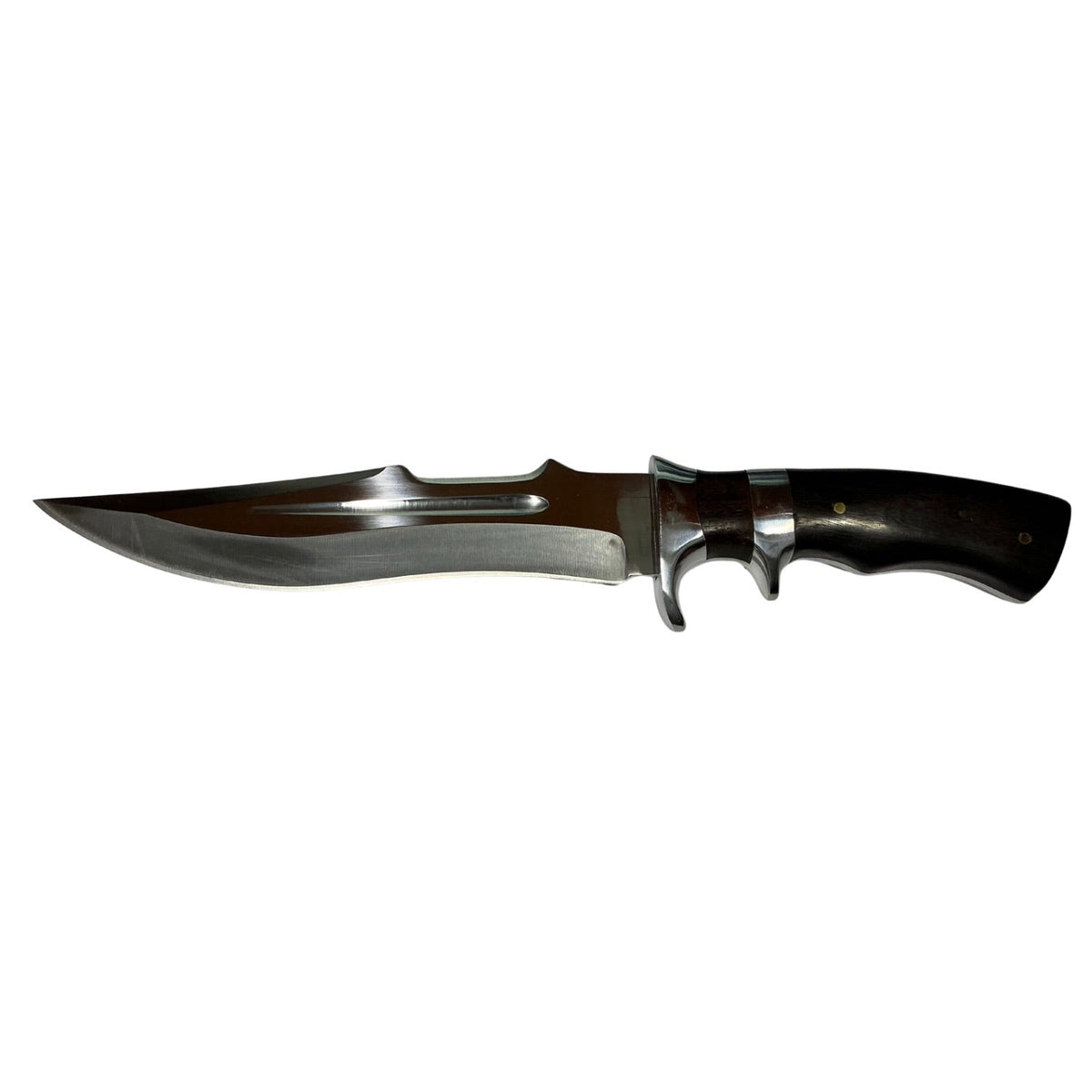 Cuchillo tipo Bowie de acero inoxidable con guarda y funda
