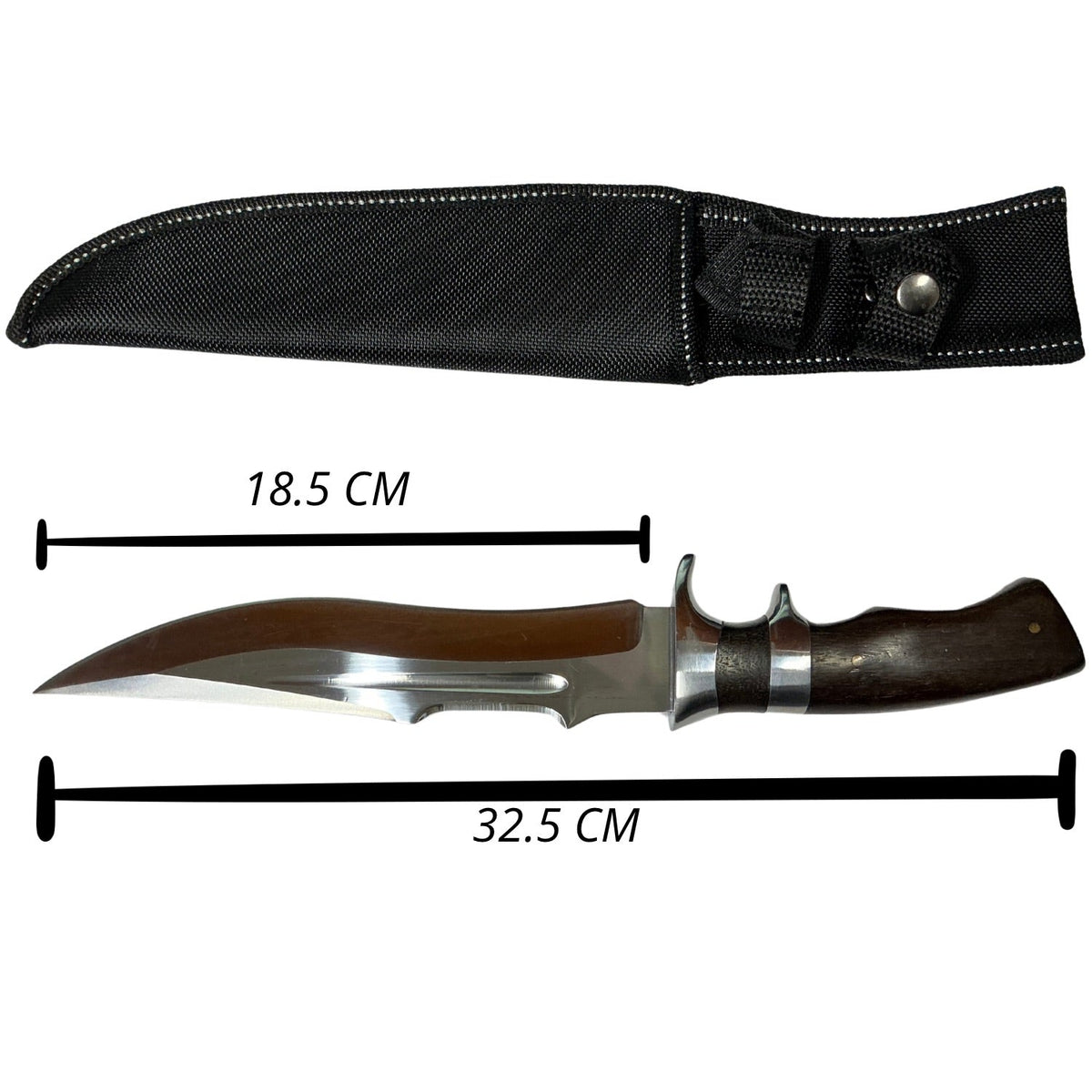 Cuchillo tipo Bowie de acero inoxidable con guarda y funda - foto 2