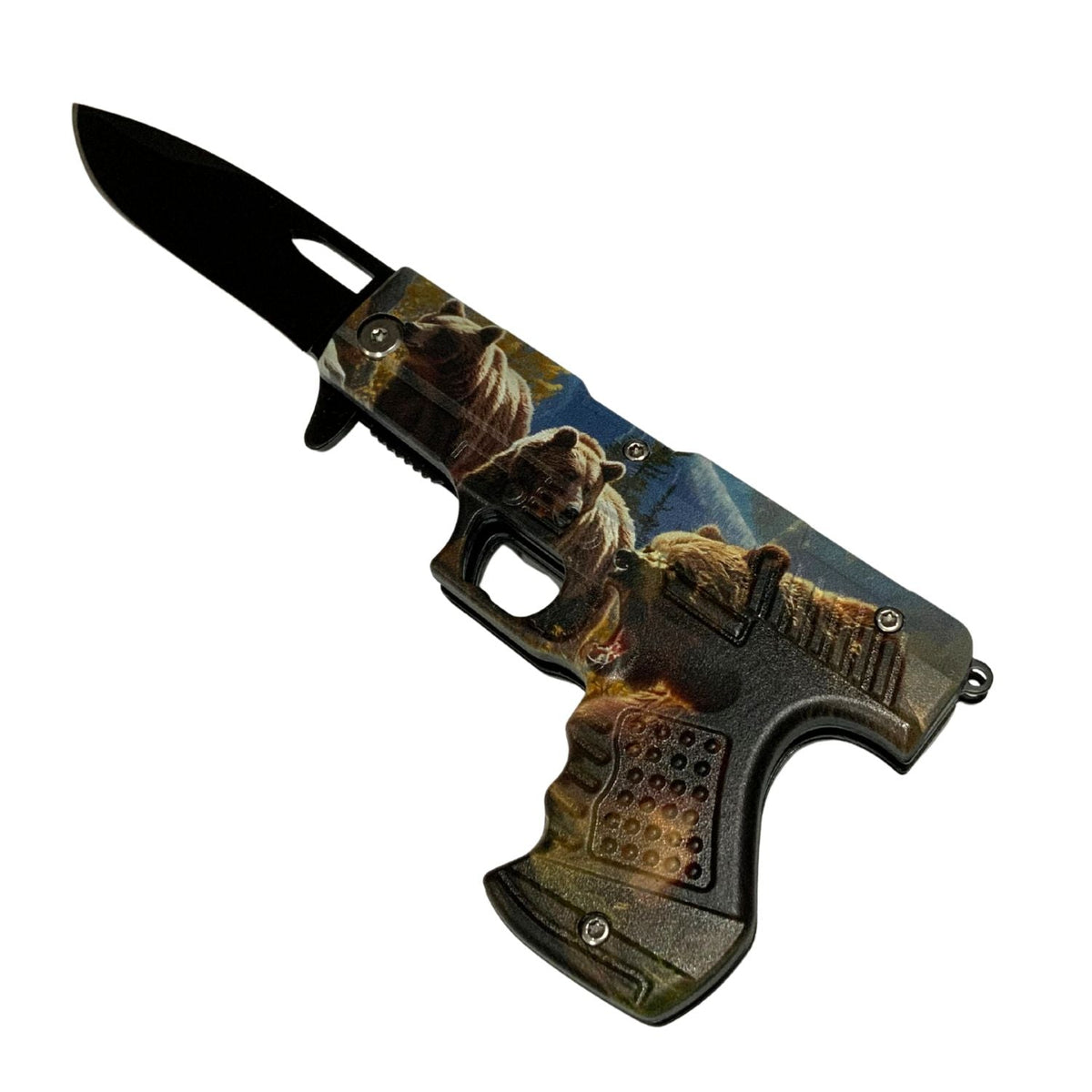 Navaja plegable estilo pistola con arte de oso y clip de bolsillo - foto 2
