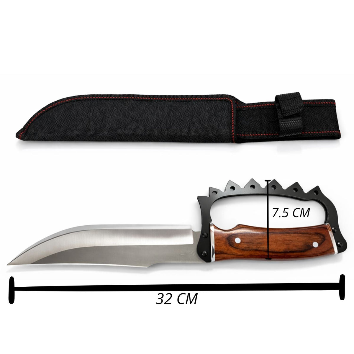 Cuchillo tipo Bowie de 32 cm para bushcraft con nudillera y funda - foto 2
