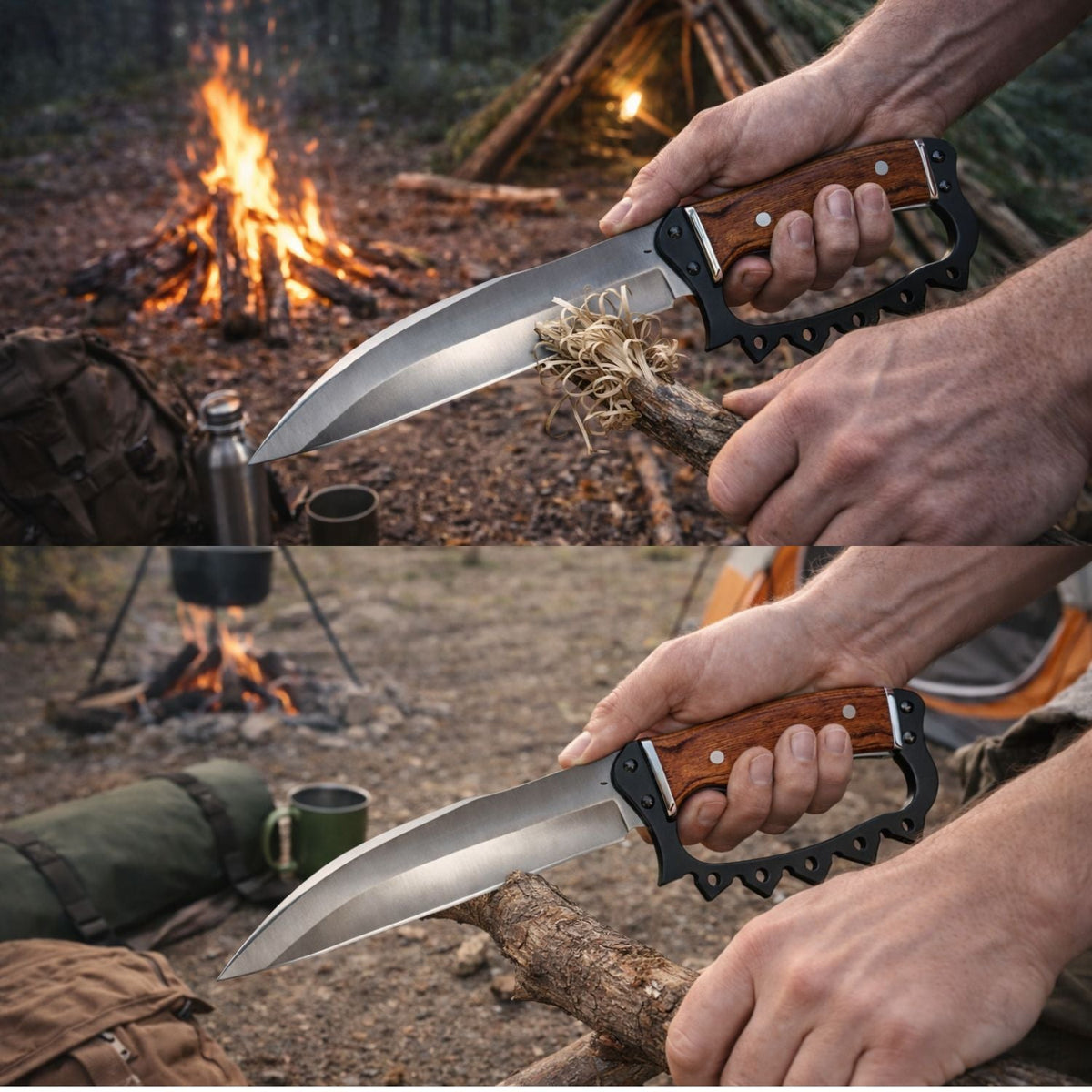 Cuchillo tipo Bowie de 32 cm para bushcraft con nudillera y funda - foto 3