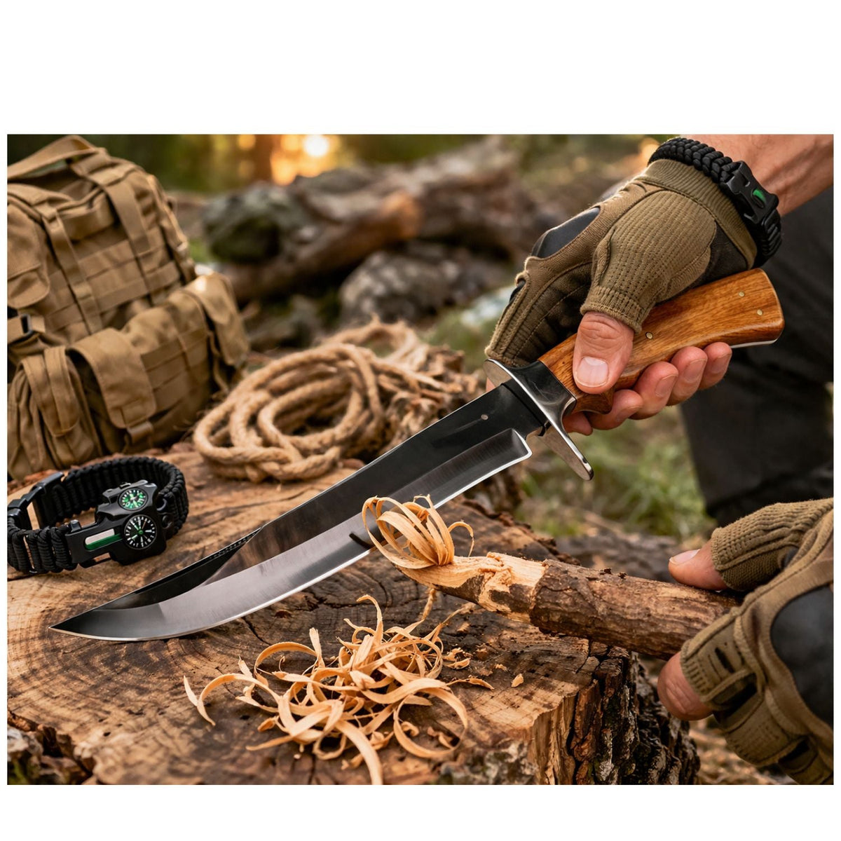 Cuchillo de supervivencia de 34 cm con funda y mango estilo madera - foto 4