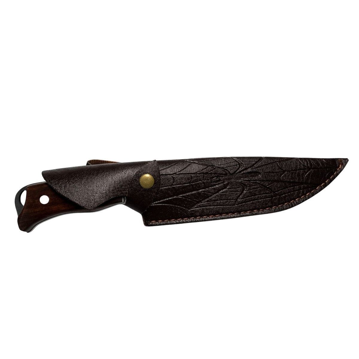 Cuchillo de hoja fija con hoja grabada, mango de madera y funda, 27 cm - foto 4