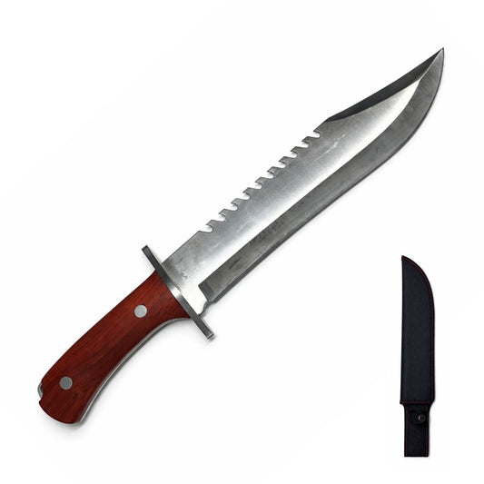 Cuchillo Bowie de 39 cm con filo mixto liso y sierra